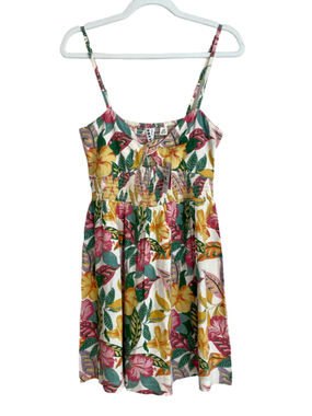 Roxy Sunrise Vibes Linen Dress Women M Egret Sangria Tropics Floral NWT